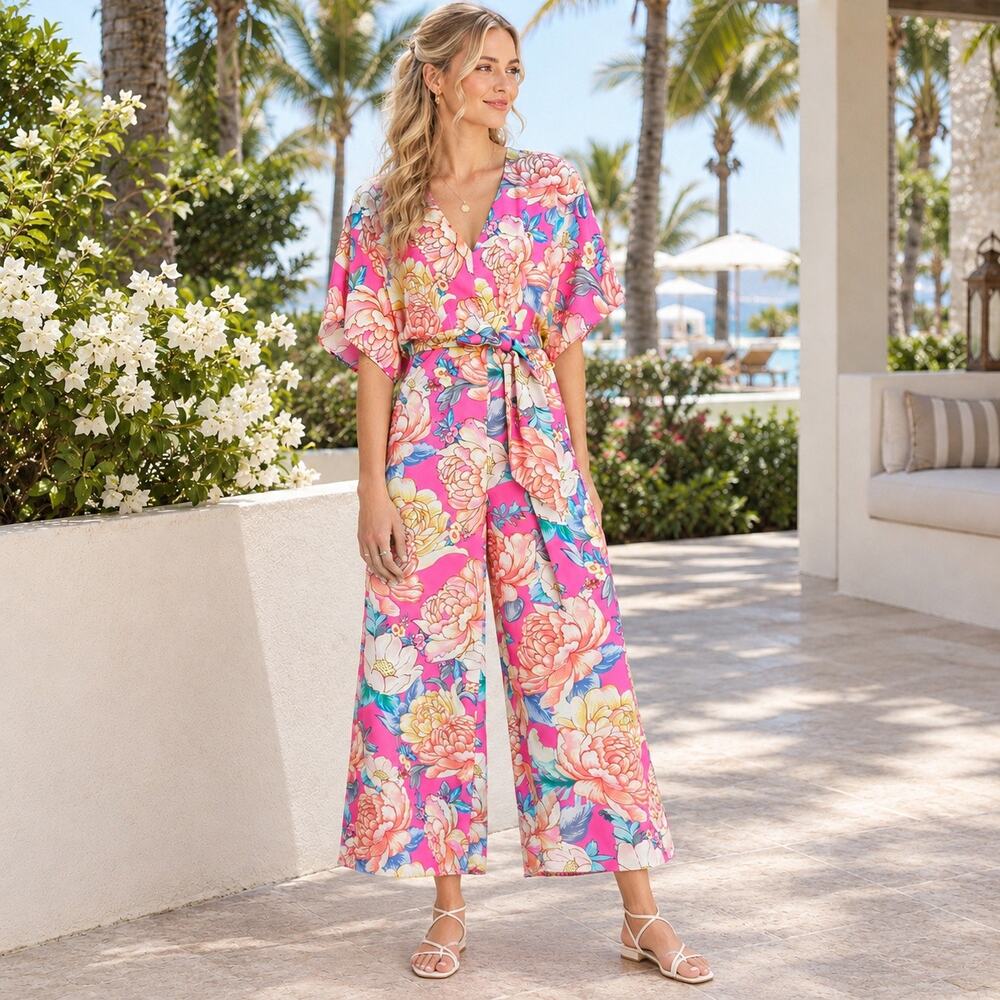 Anthropologie Farm Rio Eulalie Wide Leg Jumpsuit Size Small Vacation Resort Boho